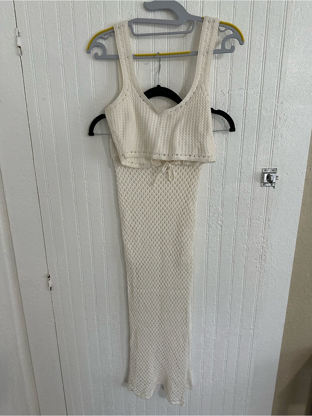 ASTR The Label Cream Crochet Two-Piece Maxi Set